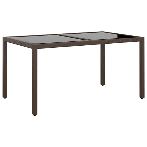 Garden Table 150x90x75 cm Tempered Glass and Poly Rattan Brown.