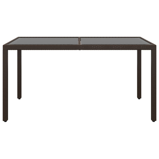 Garden Table 150x90x75 cm Tempered Glass and Poly Rattan Brown.