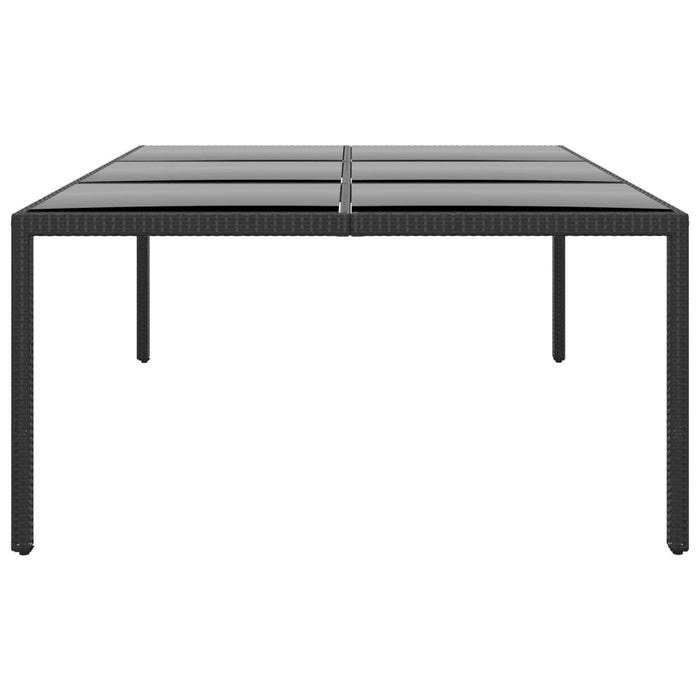 Garden Table 200x150x75 cm Tempered Glass and Poly Rattan Black.