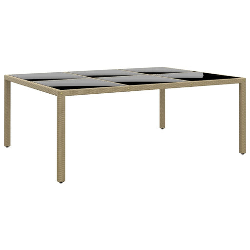 Garden Table 200x150x75 cm Tempered Glass and Poly Rattan Beige.