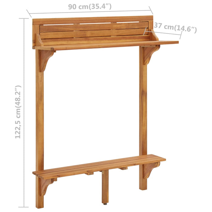 Balcony Bar Table 90x37x122.5 cm Solid Acacia Wood.