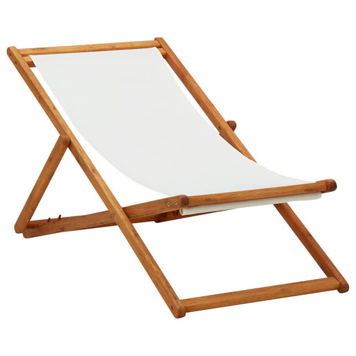 Folding Beach Chair Eucalyptus Wood and Fabric Cream White.