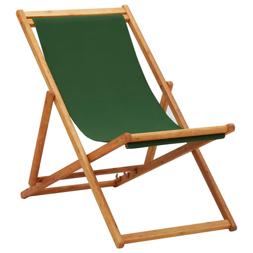 Folding Beach Chair Eucalyptus Wood and Fabric Green.