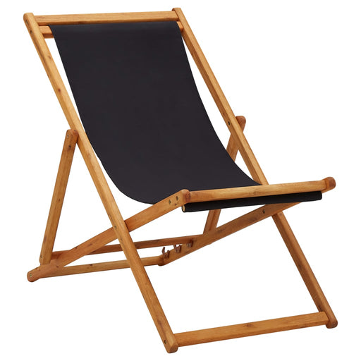 Folding Beach Chair Eucalyptus Wood and Fabric Black.