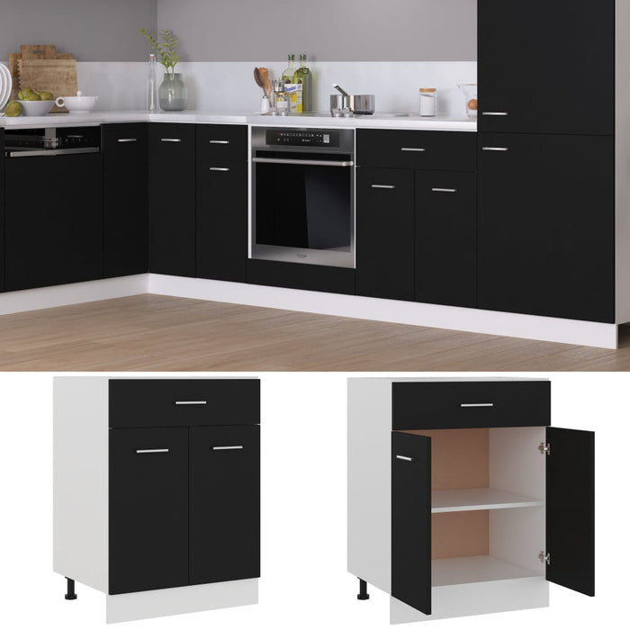 Drawer Bottom Cabinet Black 60x46x81.5 cm Engineered Wood.