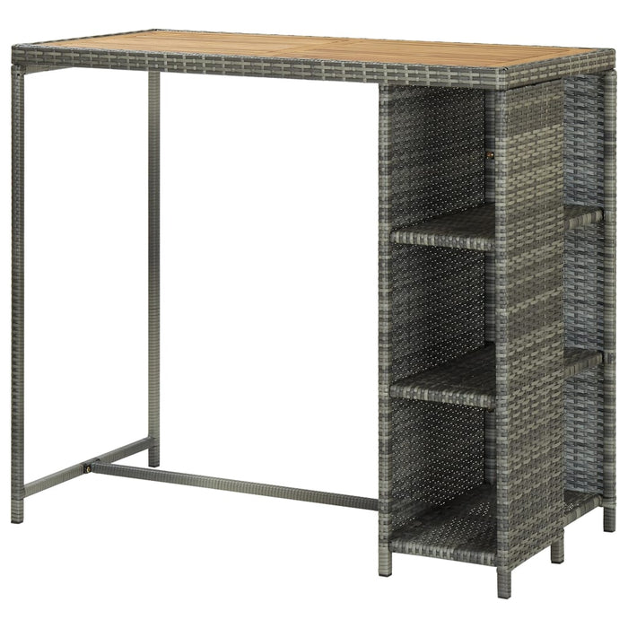 Bar Table with Storage Rack Grey 120x60x110 cm Poly Rattan.