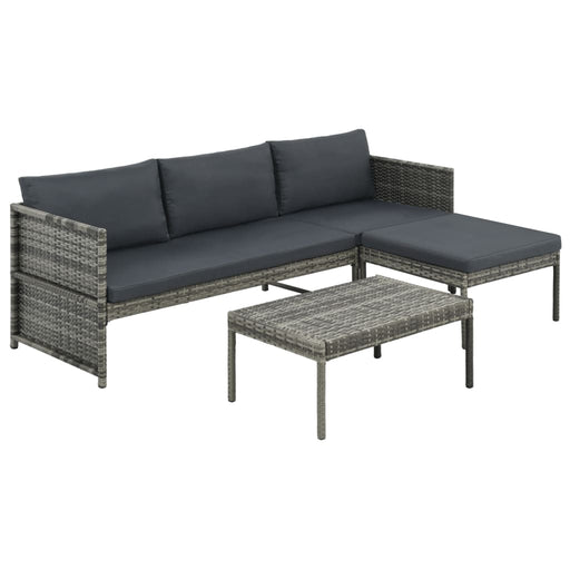 3 Piece Garden Lounge Set with Cushions Poly Rattan Grey.