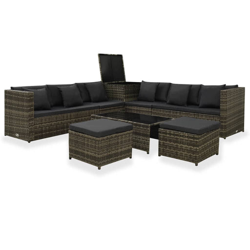 8 Piece Garden Lounge Set with Cushions Poly Rattan Grey.