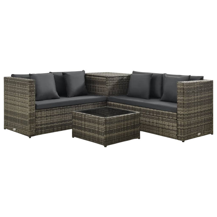 4 Piece Garden Lounge Set with Cushions Poly Rattan Grey.