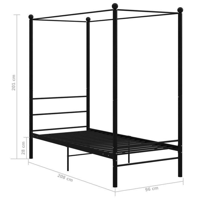 Canopy Bed Frame Black Metal 90x200 cm.