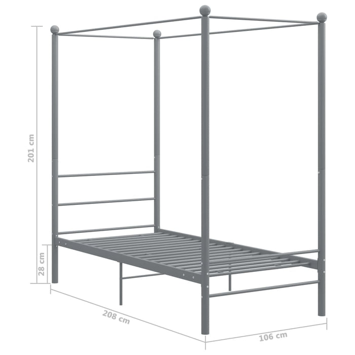 Canopy Bed Frame Grey Metal 90x200 cm.