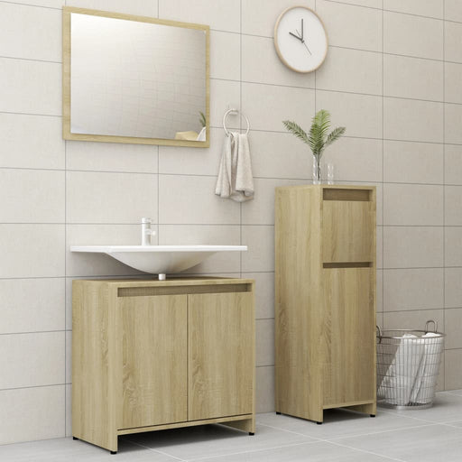 3 Piece Bathroom Furniture Set Sonoma Oak Engineered Wood.