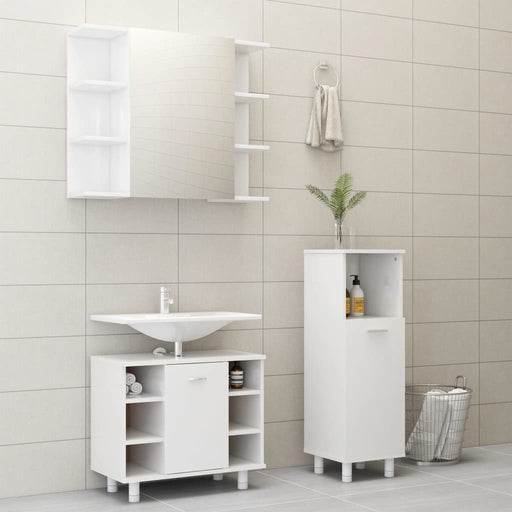 3 Piece Bathroom Furniture Set High Gloss White Engineered Wood.
