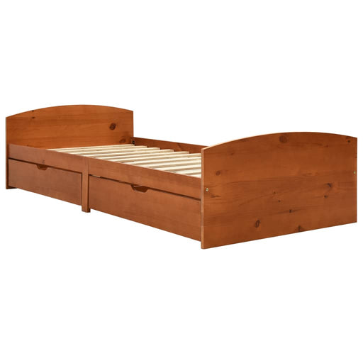 Bed Frame with 2 Drawers Honey Brown Solid Pine Wood 90x200 cm.
