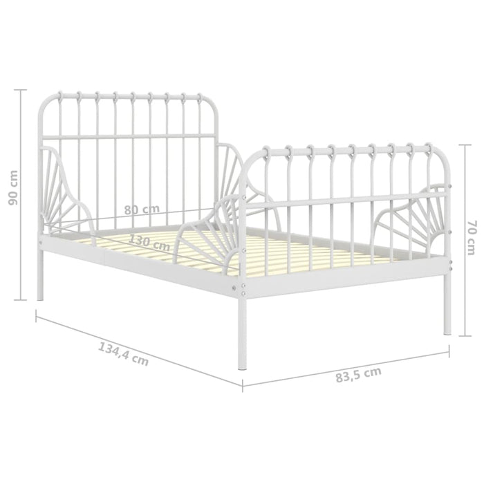 Extendable Bed Frame White Metal 80x130/200 cm.