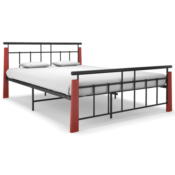 Bed Frame Metal  and Solid Oak Wood 140x200 cm.
