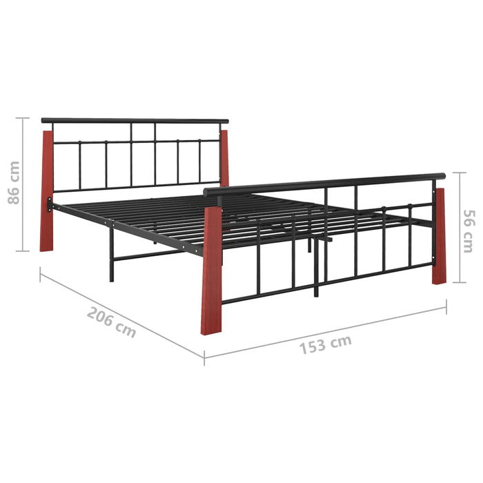 Bed Frame Metal  and Solid Oak Wood 140x200 cm.