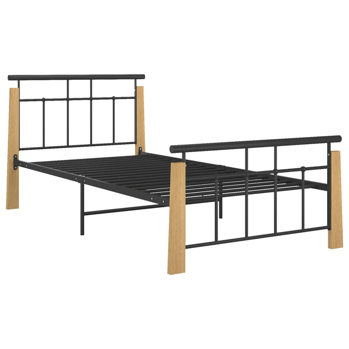 Bed Frame Metal and Solid Oak Wood 90x200 cm.