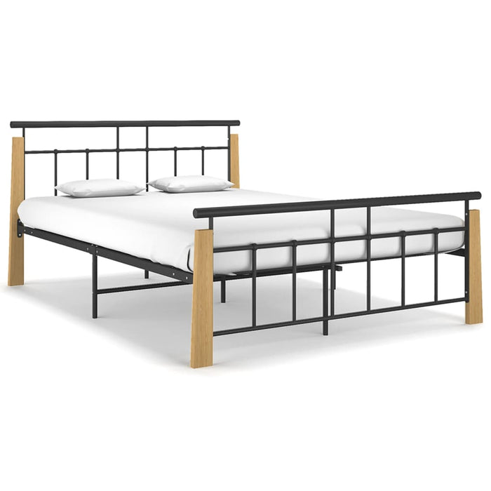 Bed Frame Metal and Solid Oak Wood 140x200 cm.