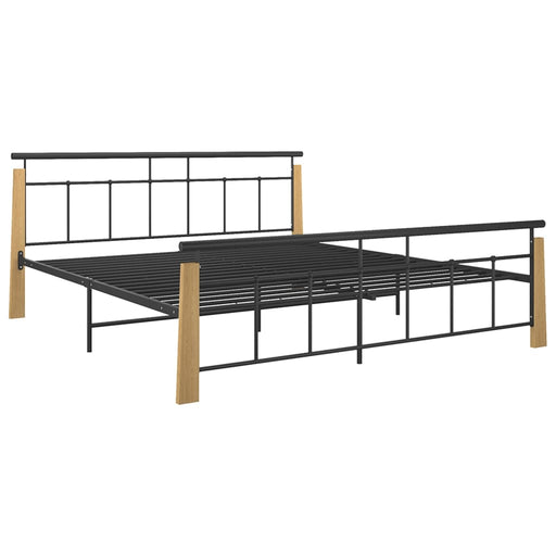 Bed Frame Metal and Solid Oak Wood 180x200 cm 6FT Super King.