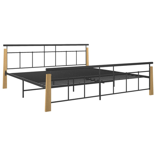 Bed Frame Metal and Solid Oak Wood 200x200 cm.