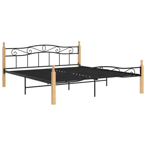 Bed Frame Black Metal and Solid Oak Wood 180x200 cm 6FT Super King.
