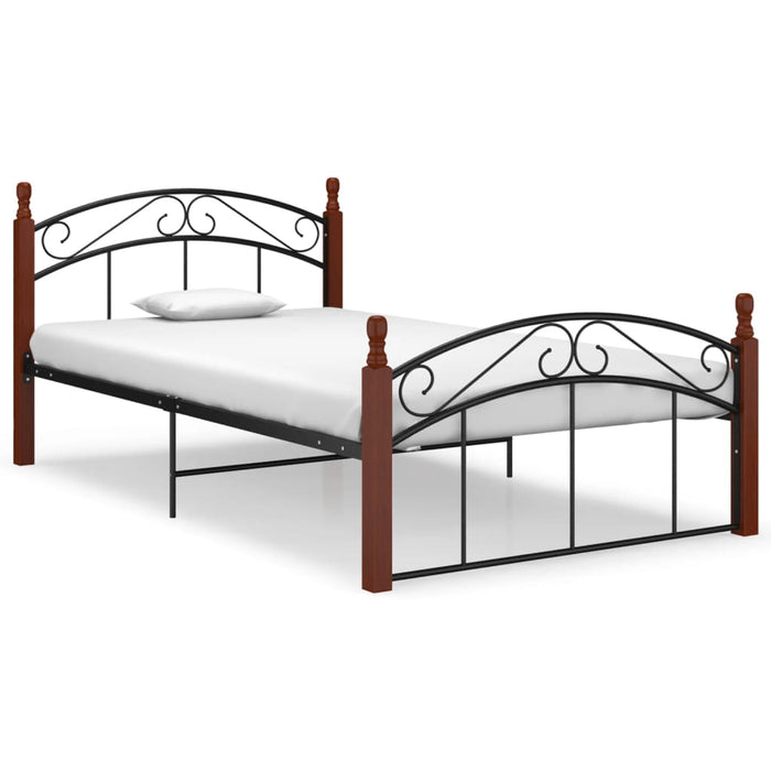 Bed Frame Black Metal and Solid Oak Wood 120x200 cm.