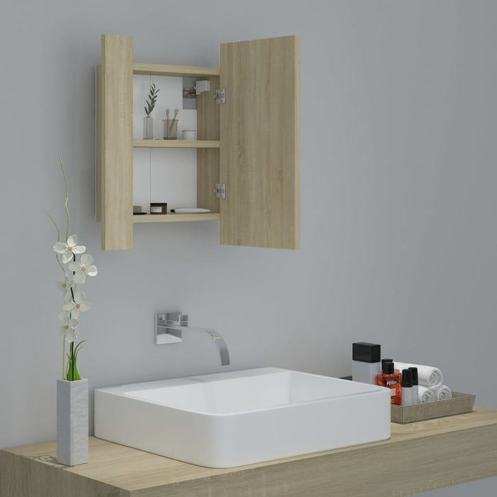 LED Bathroom Mirror Cabinet Sonoma Oak Acrylic 40 cm