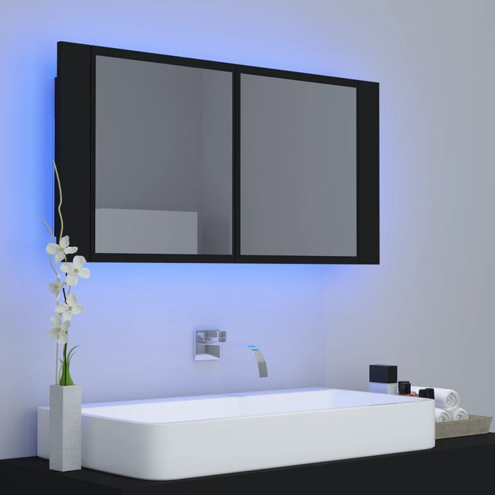 LED Bathroom Mirror Cabinet Black 90x12x45 cm Acrylic.