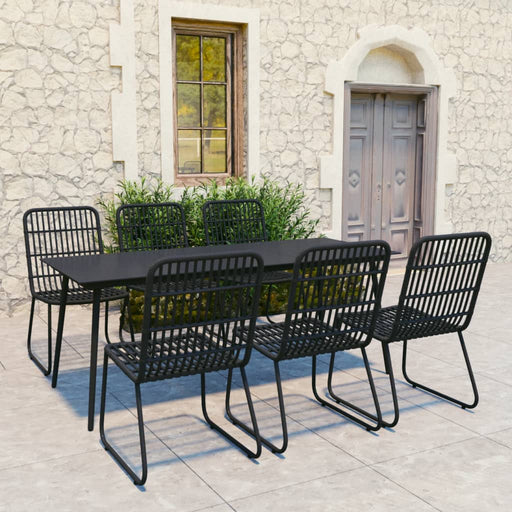 7 Piece Outdoor Dining Set Poly Rattan and Glass.