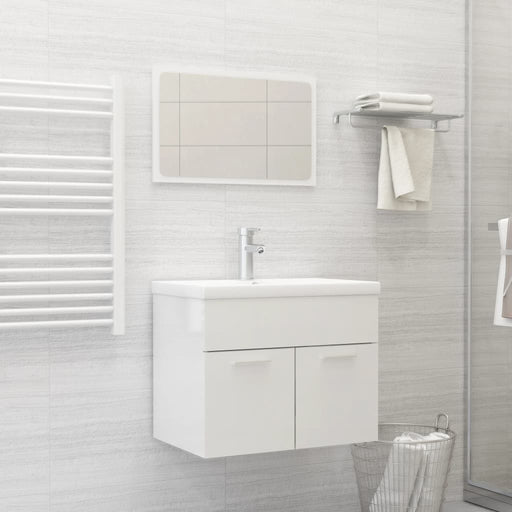 2 Piece Bathroom Furniture Set High Gloss White Engineered Wood.