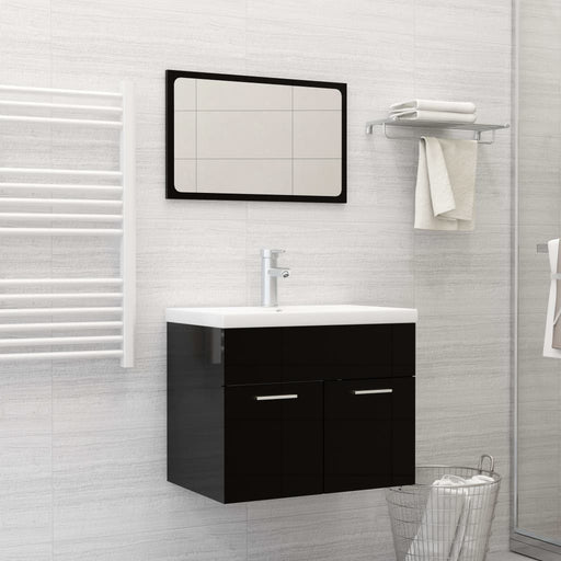 2 Piece Bathroom Furniture Set High Gloss Black Engineered Wood.