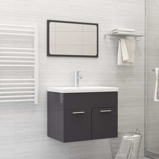 2 Piece Bathroom Furniture Set High Gloss Grey Engineered Wood.