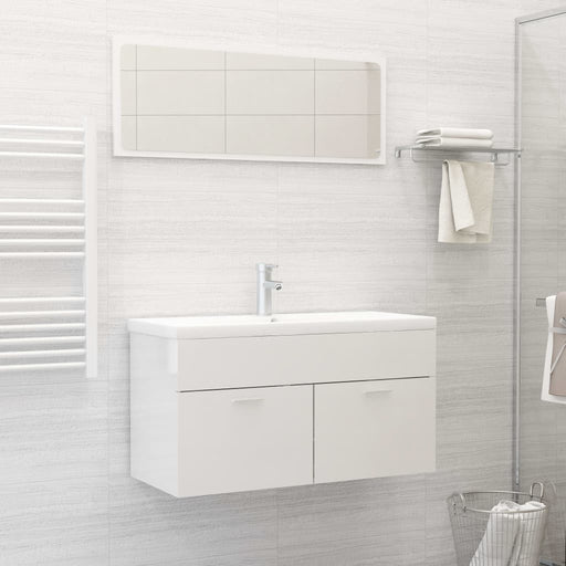 2 Piece Bathroom Furniture Set High Gloss White Engineered Wood.