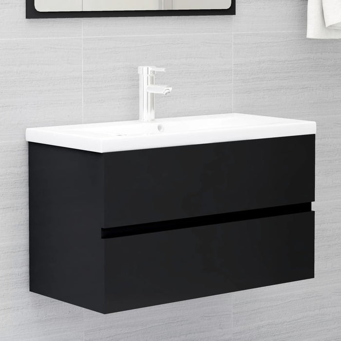 2 Piece Bathroom Furniture Set Black Engineered Wood.