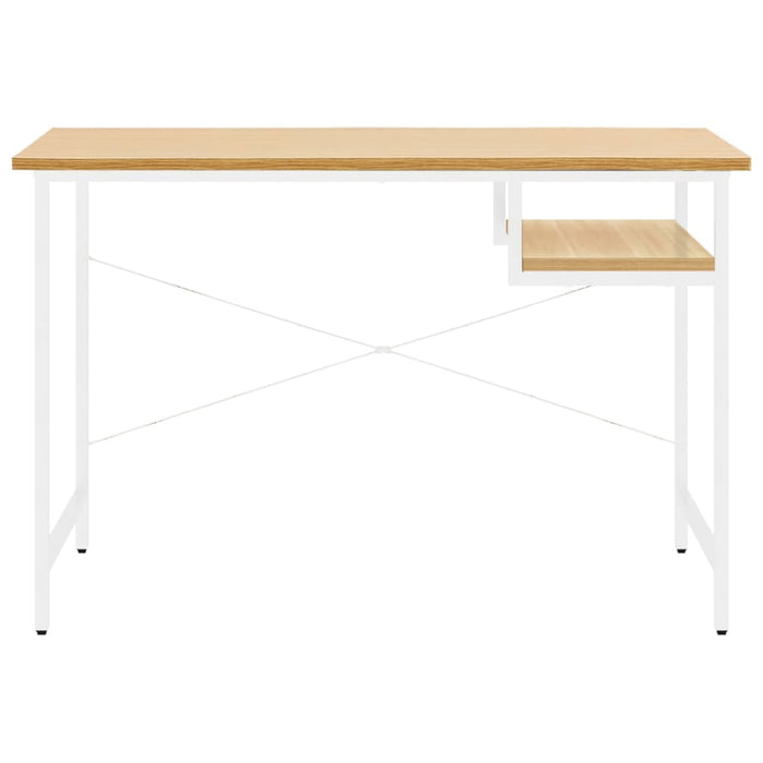 Computer Desk White and Light Oak 105x55x72 cm MDF and Metal.