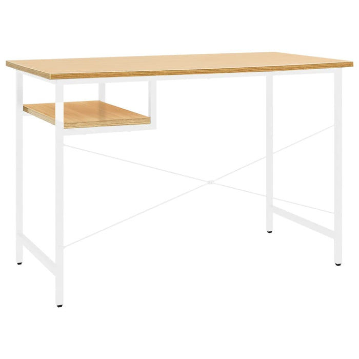 Computer Desk White and Light Oak 105x55x72 cm MDF and Metal.