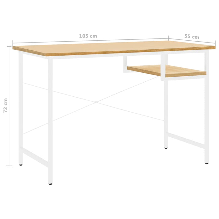 Computer Desk White and Light Oak 105x55x72 cm MDF and Metal.