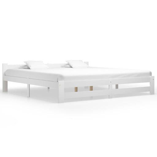 Bed Frame White Solid Pine Wood 200x200 cm.