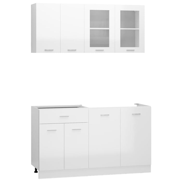 4 Piece Kitchen Cabinet Set High Gloss White Engineered Wood.