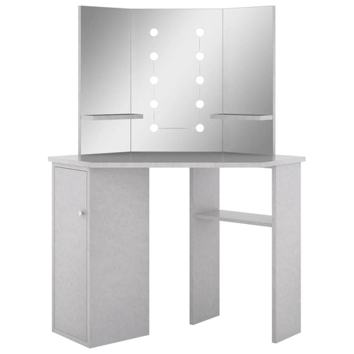 Corner Dressing Table with LED Concrete Grey 111x54x141.5 cm.