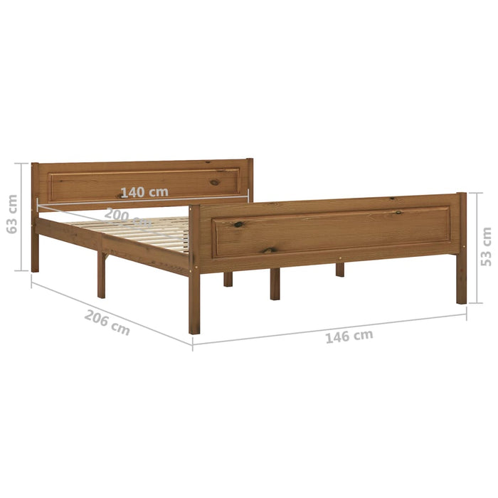 Bed Frame Solid Pinewood Honey Brown 140x200 cm.