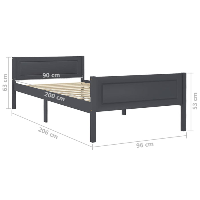 Bed Frame Solid Pinewood Grey 90x200 cm.