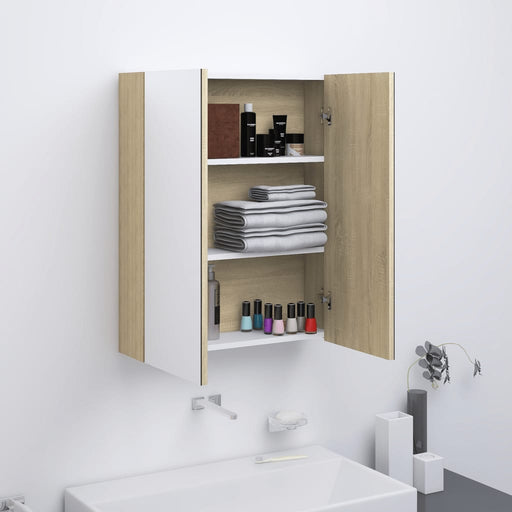 Bathroom Mirror Cabinet 60x15x75 cm MDF White and Oak.