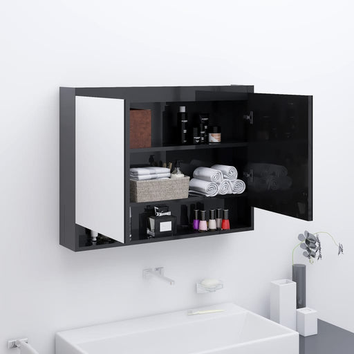 Bathroom Mirror Cabinet 80x15x60 cm MDF Shining Black.