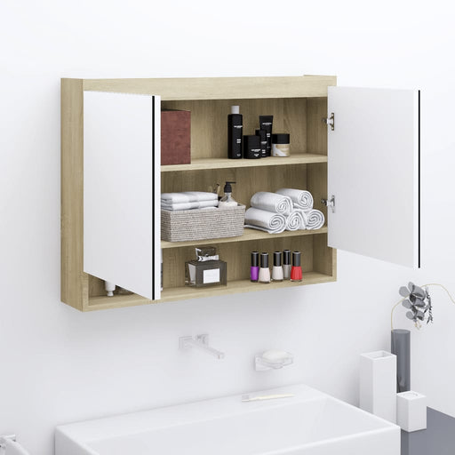 Bathroom Mirror Cabinet 80x15x60 cm MDF White and Oak.