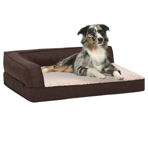 Ergonomic Dog Bed Mattress 60x42 cm Linen Look Fleece Brown.