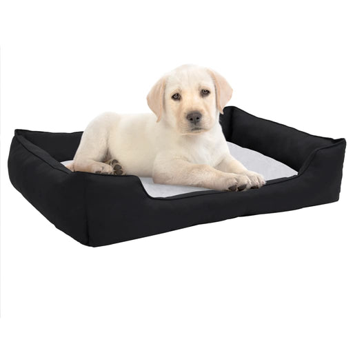 Dog Bed Black and White 65x50x20 cm Linen Look Fleece.