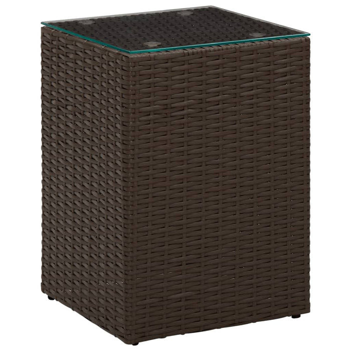 Side Tables 3 pcs with Glass Top Brown Poly Rattan.