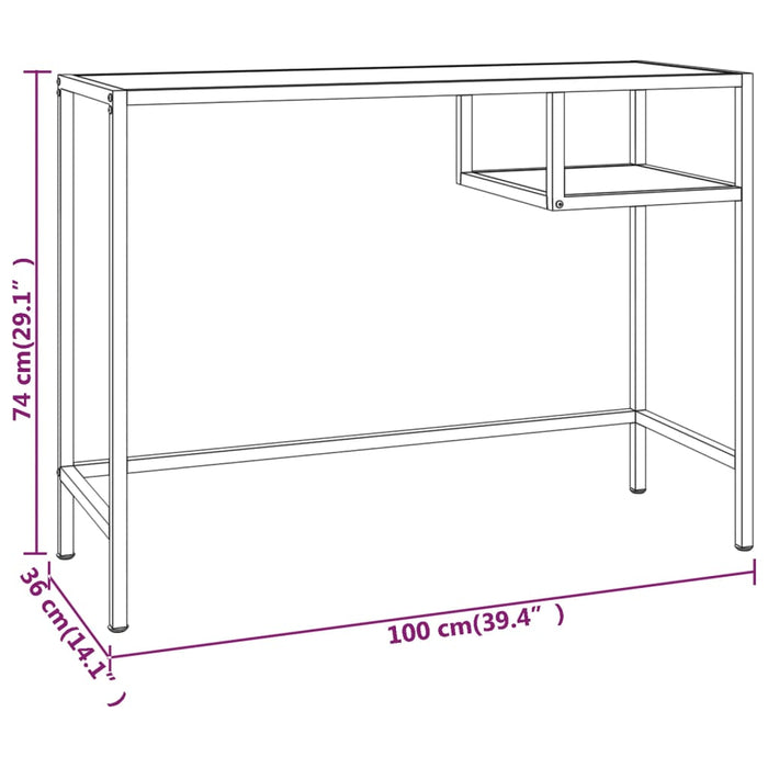 Computer Desk Black Marble 100x36x74 cm Tempered Glass.